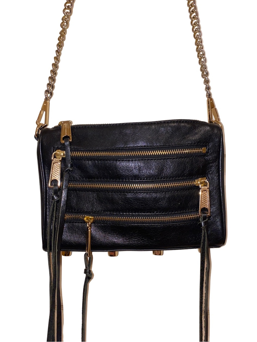 Rebecca Minkoff Black Leather Crossbody with Gold Chain